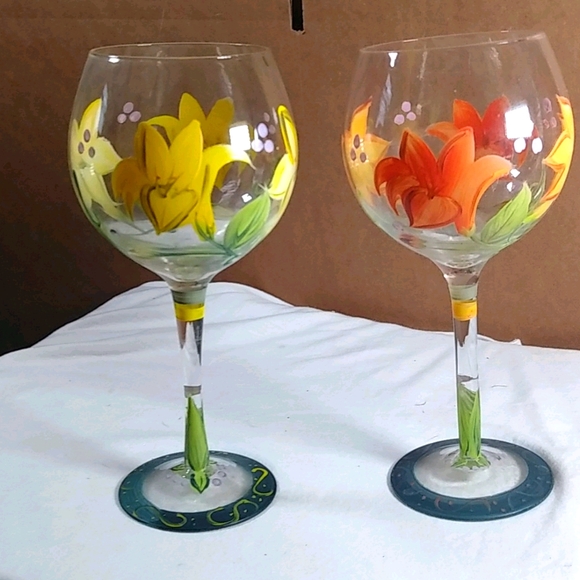 Other - Beautiful flowers hand painted large wine glasses